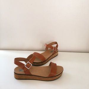 aida cognac leather flatform sandals